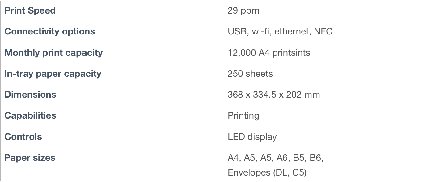 Samsung printer specifications