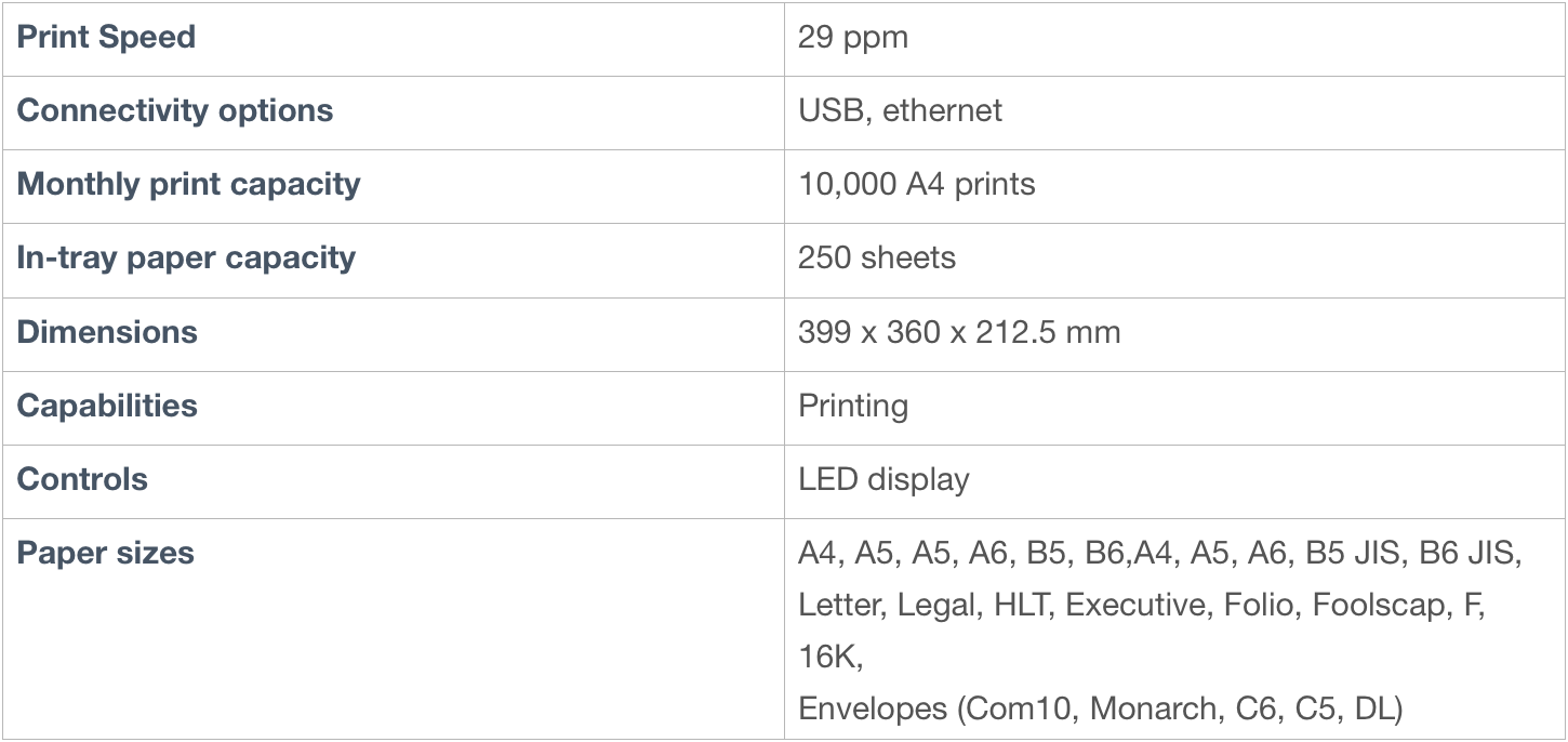 Ricoh printer specifications