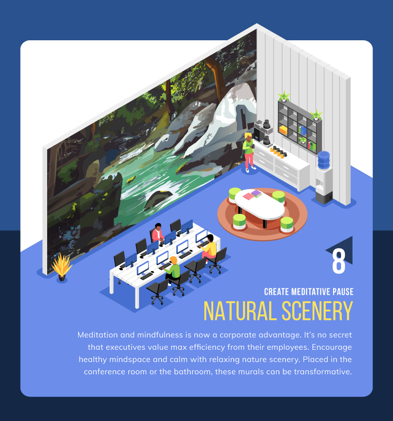 natural scenery wall mural idea for coworking space