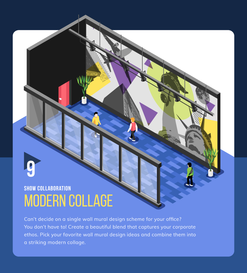 Collage wall mural idea for coworking space