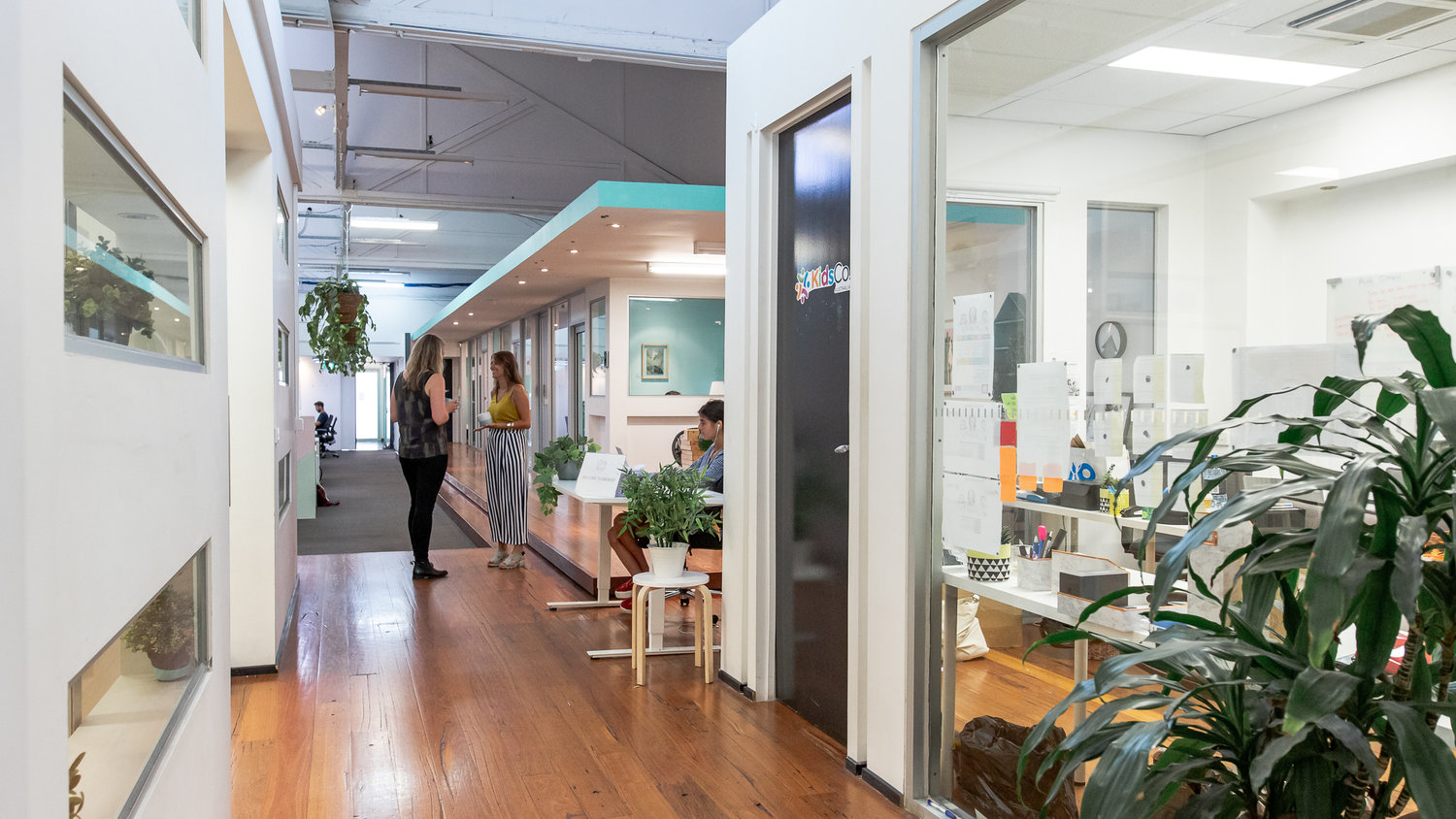 coworking space with white walls