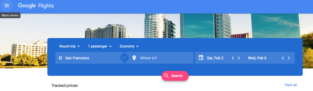 main menu on google flights