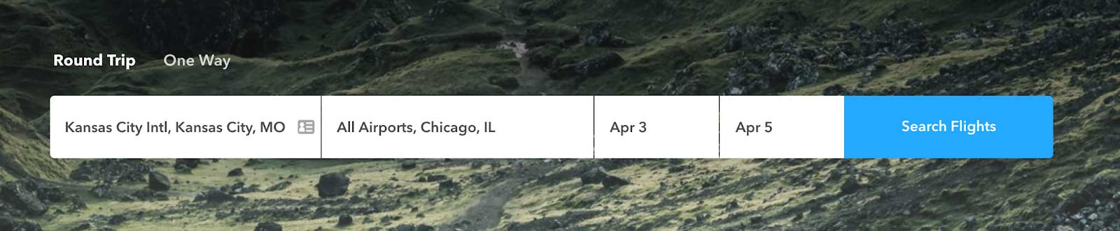 screenshot of inputting dates on Skiplagged