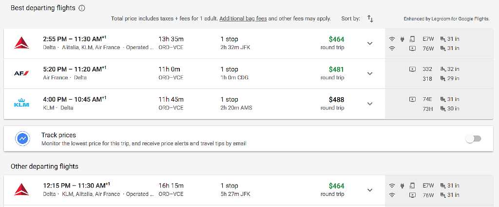 viewing results on google flights