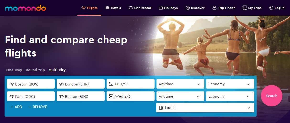 recherche de vols multi-villes sur momondo 2