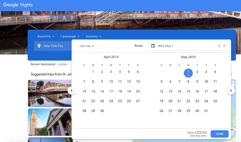 calendrier à bas prix sur google vols