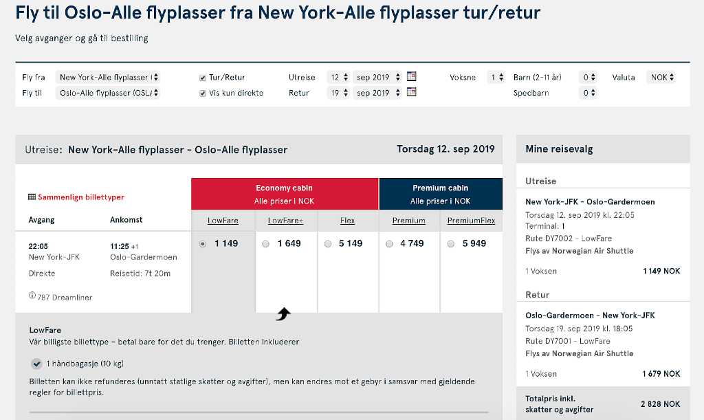 flight results in Norge on norwegian air