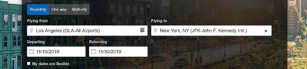 inputting roundtrip info into Orbitz flights