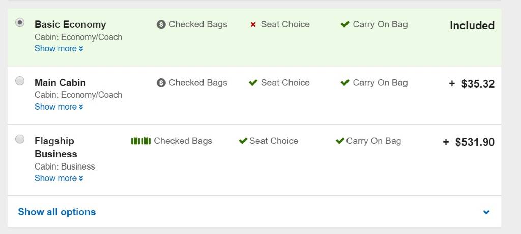 selecting travel class on orbitz flights