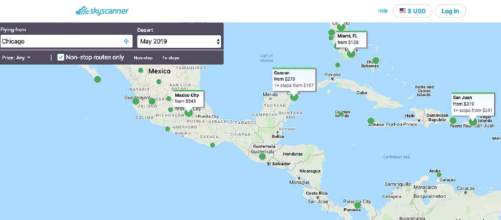 region map view on skyscanner