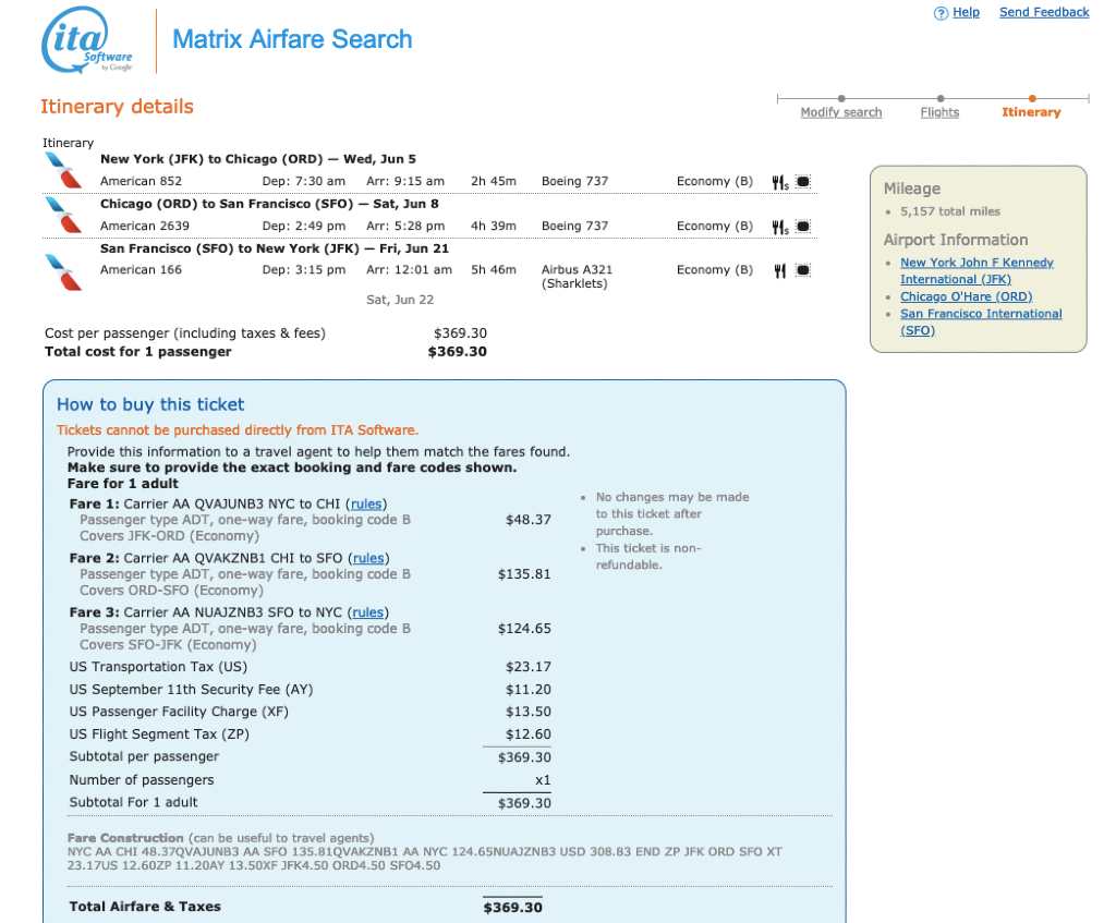 selecting flights on ITA Matrix