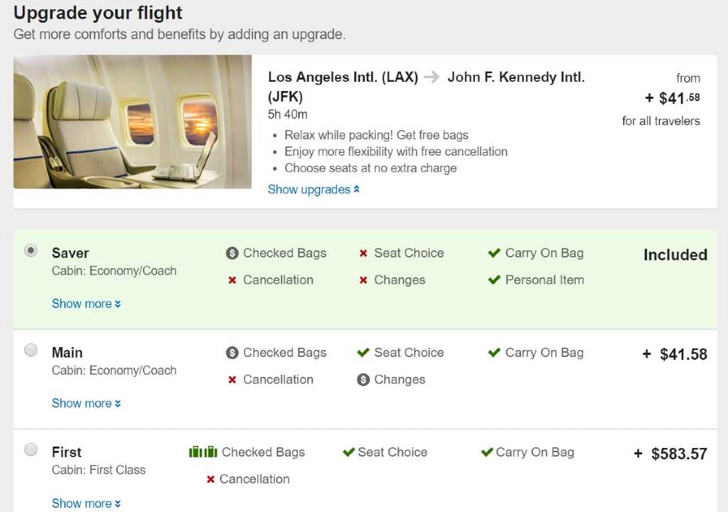 upgrading on Expedia
