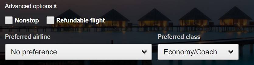 advanced flight options on Travelocity