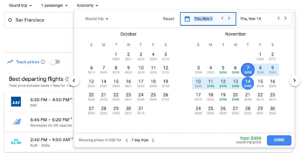 selecting dates on Google Flights