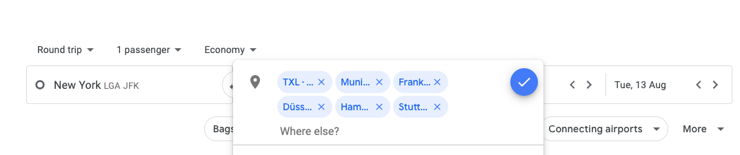 searching multiple cities on google flights