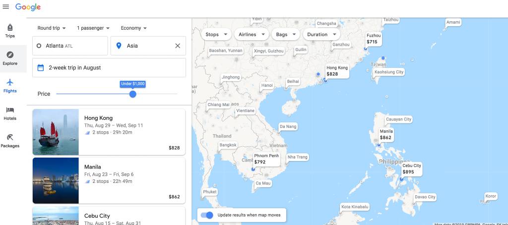 filtering map results on google maps