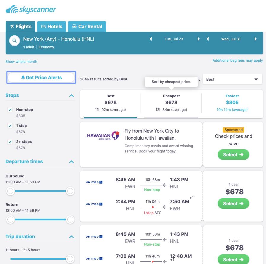 setting a fare alert on skyscanner