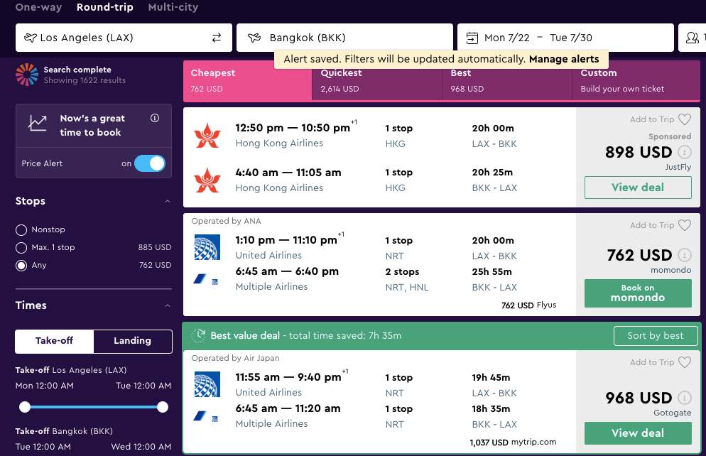 setting flight alerts on momondo