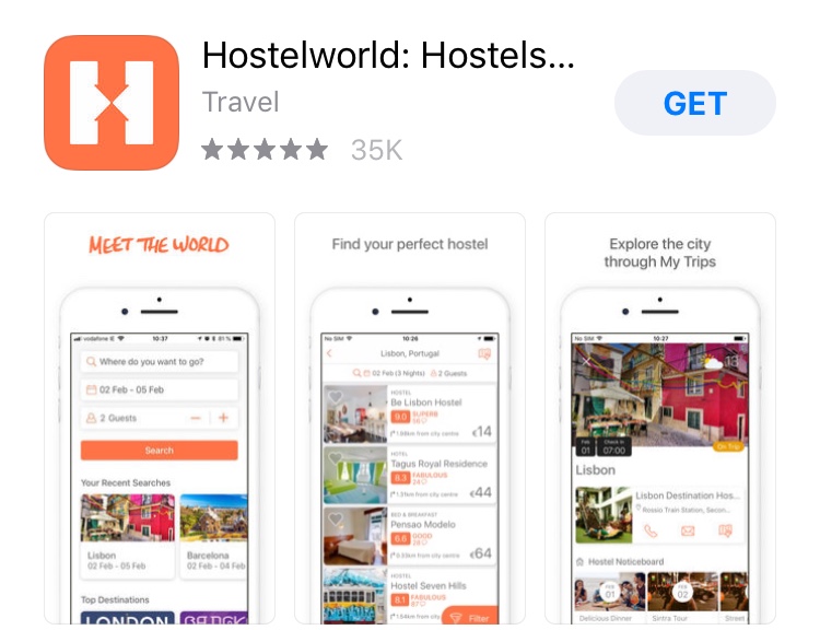 Aplicativo Hostelworld