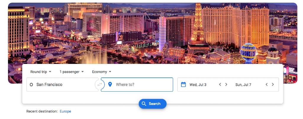 screenshot of search page on google flights