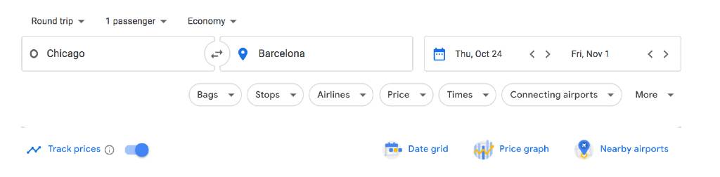 tracking prices on Google Flights