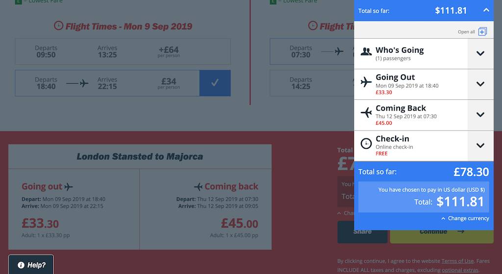 screenshot of booking Jet2 flight.