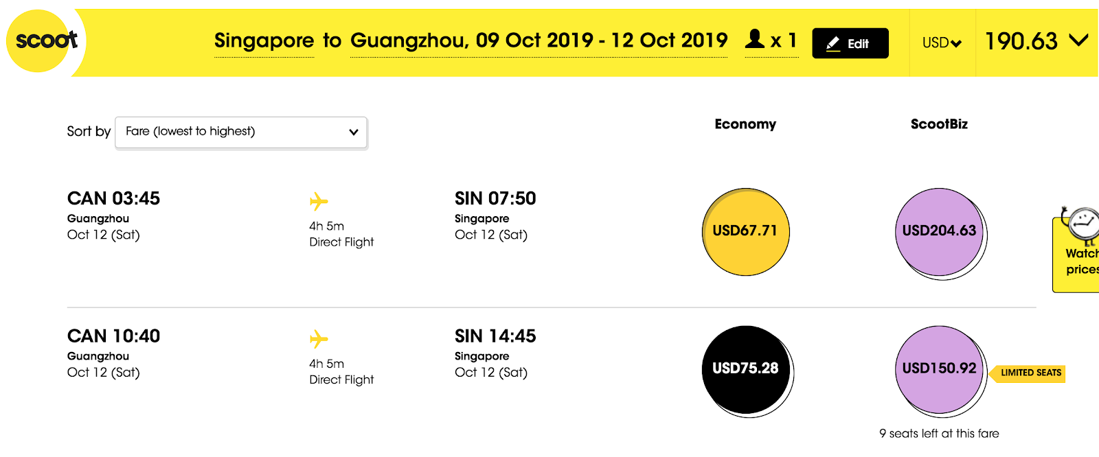 flight searching on Scoot.