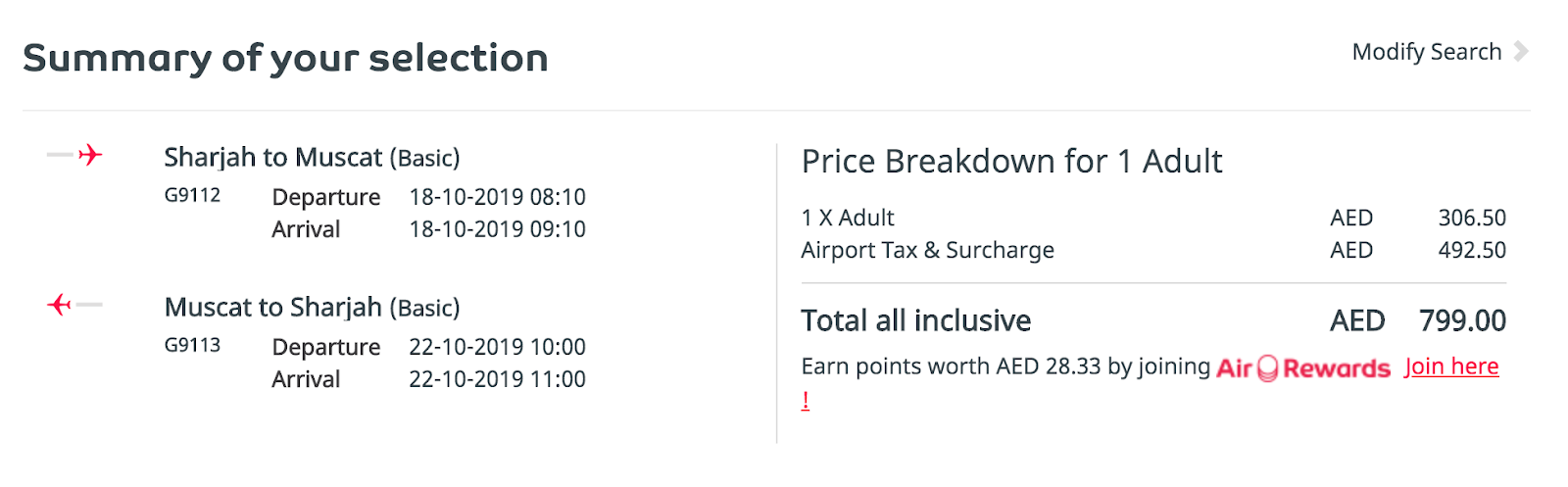 example flight on Air Arabia.