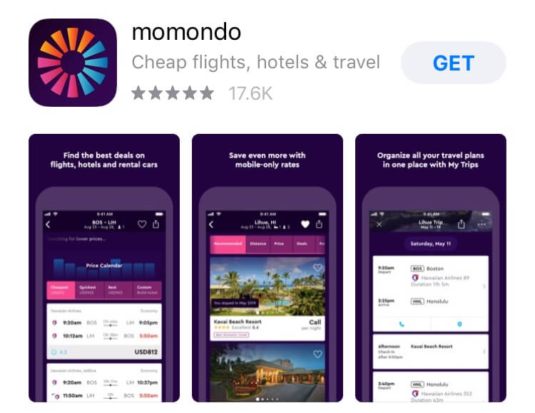 screenshot of momondo app