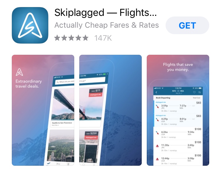 screenshot of Skiplagged app.