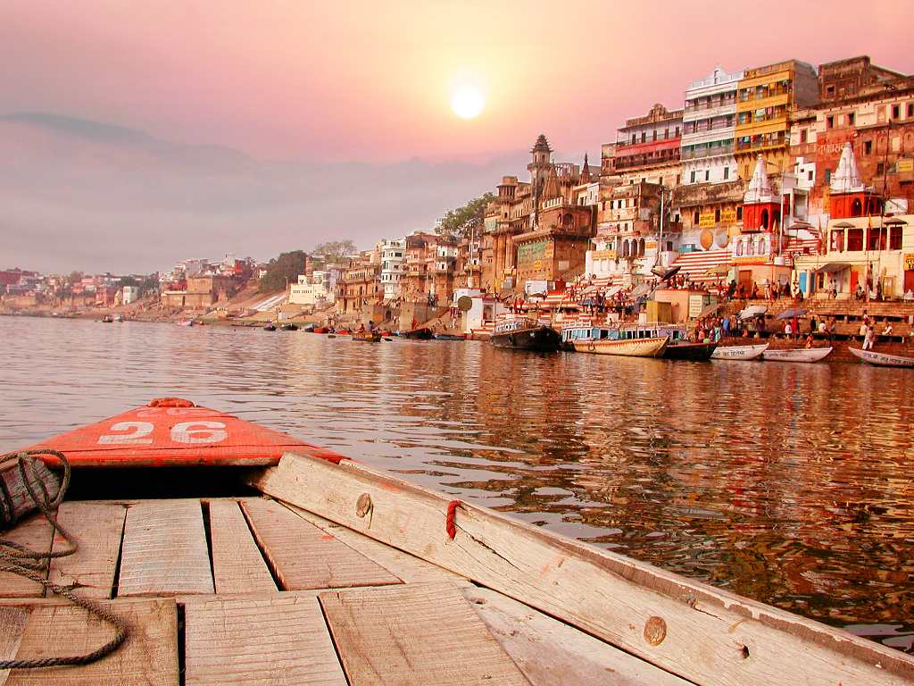sunset on the River Ganges in India