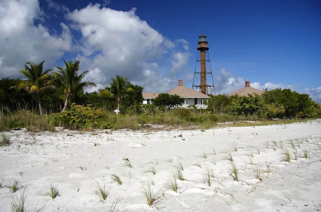lighthouse and beach on sanibel island.