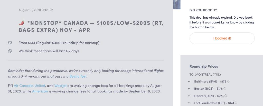 screenshot of Canada deal.