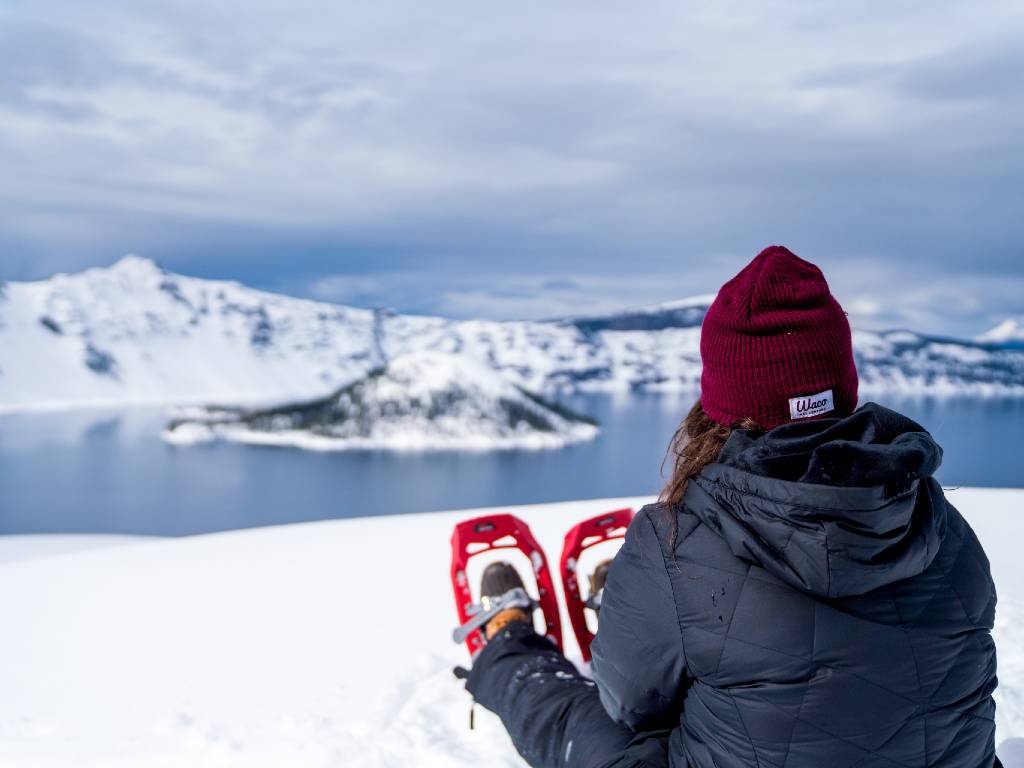 crater lake in winter