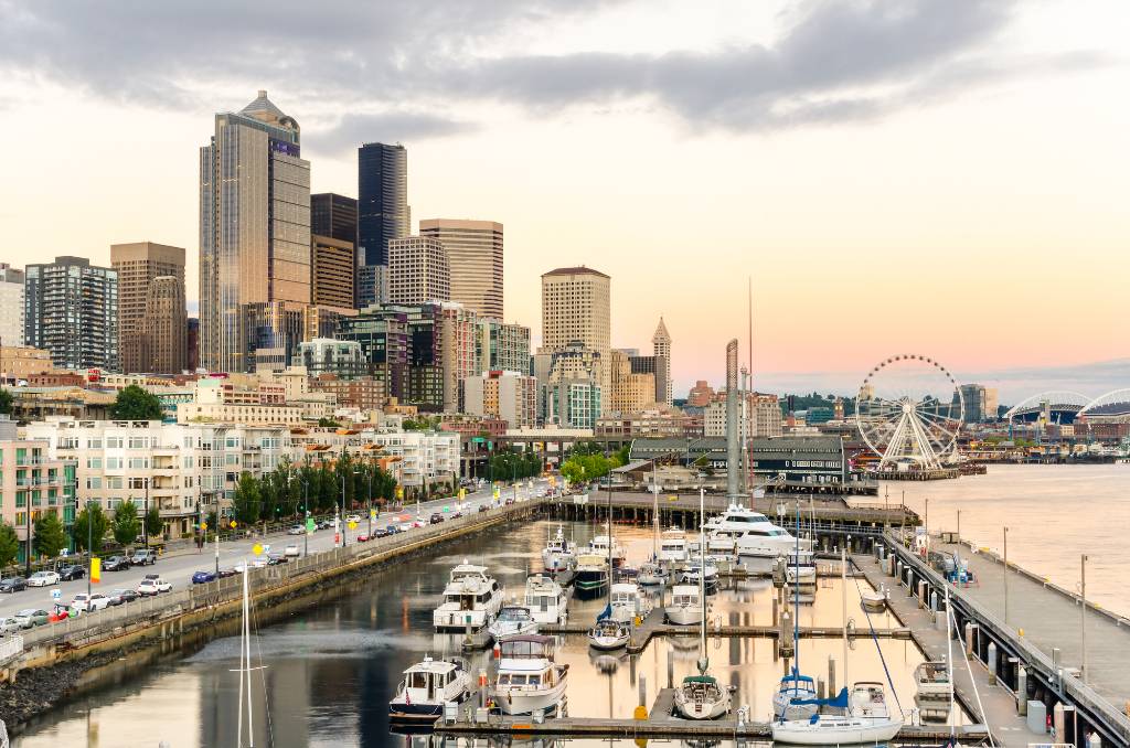 Seattle waterfront with great wheel.