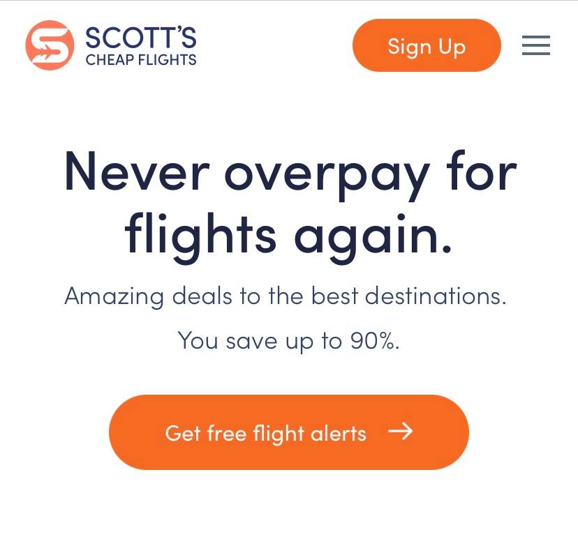 signup screen for Scott's Cheap Flights.