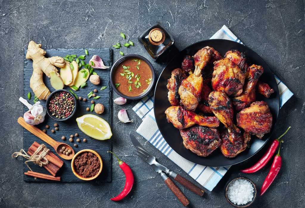 jerk chicken in Jamaica.