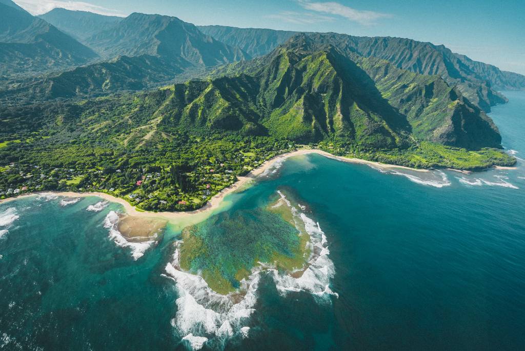 aerial view of Hawaii coastline.