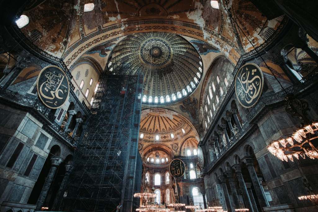looking up at the ceiling of the Hagia Sofia.