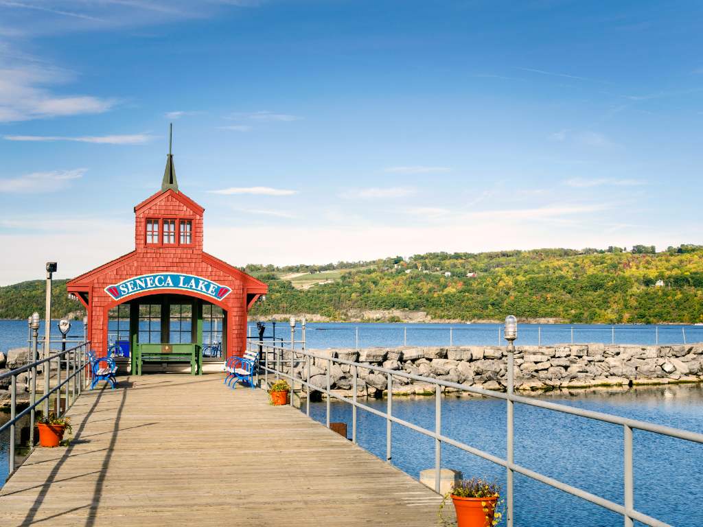 pier in Finger Lakes, New York.