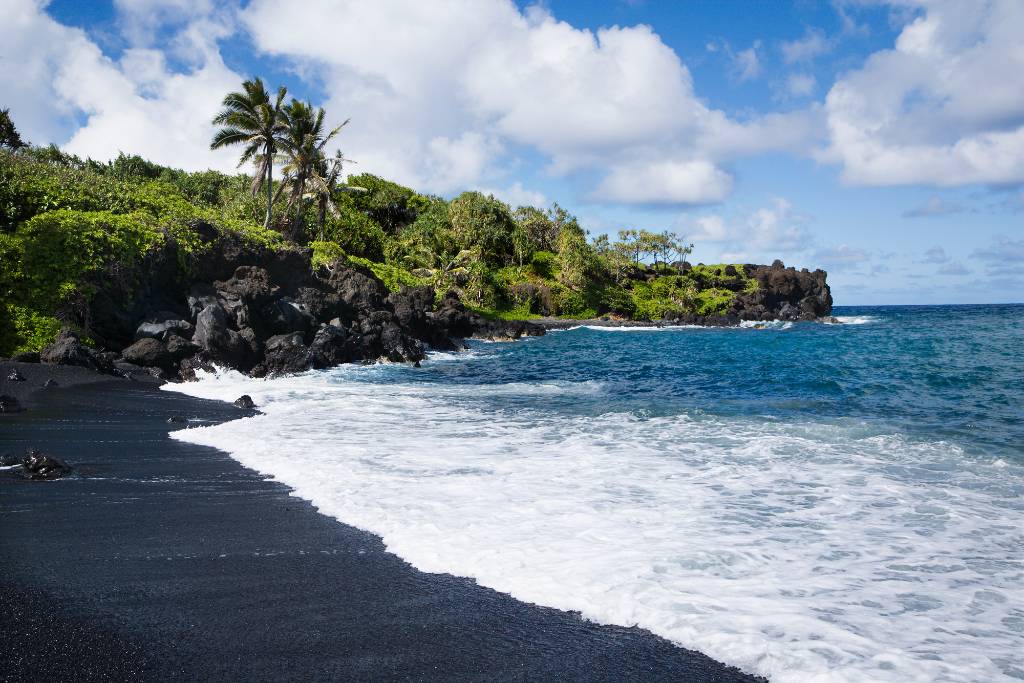 black sand beach on Maui.