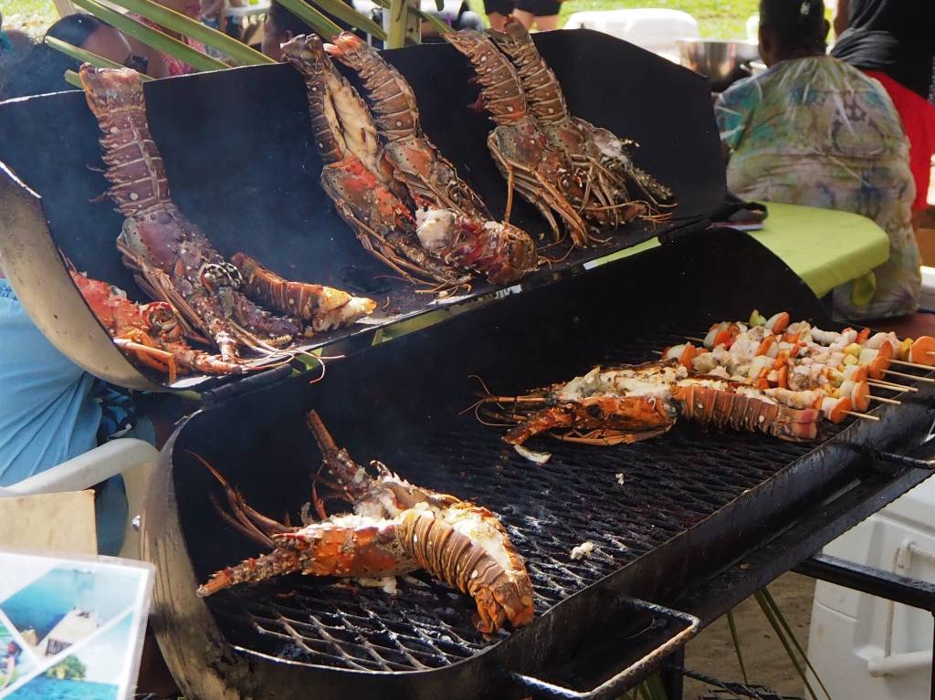 lobsters on the grill in Belize.