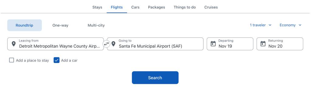 adding car to flight search on Travelocity.