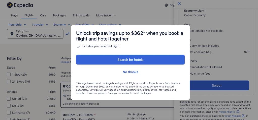 expedia popup to add hotel.