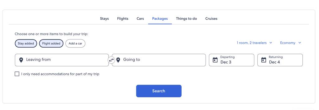 creating your own vacation package on Expedia.