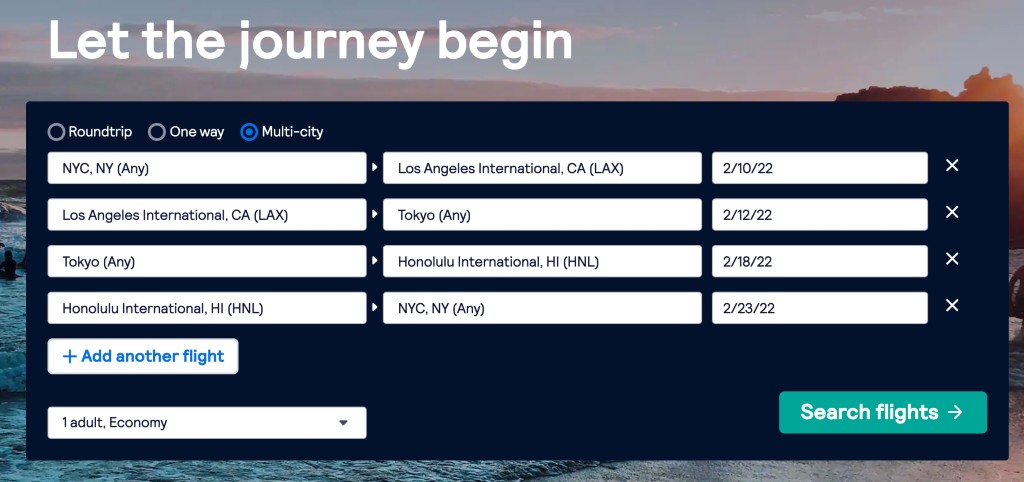 multi-city flight search on Skyscanner