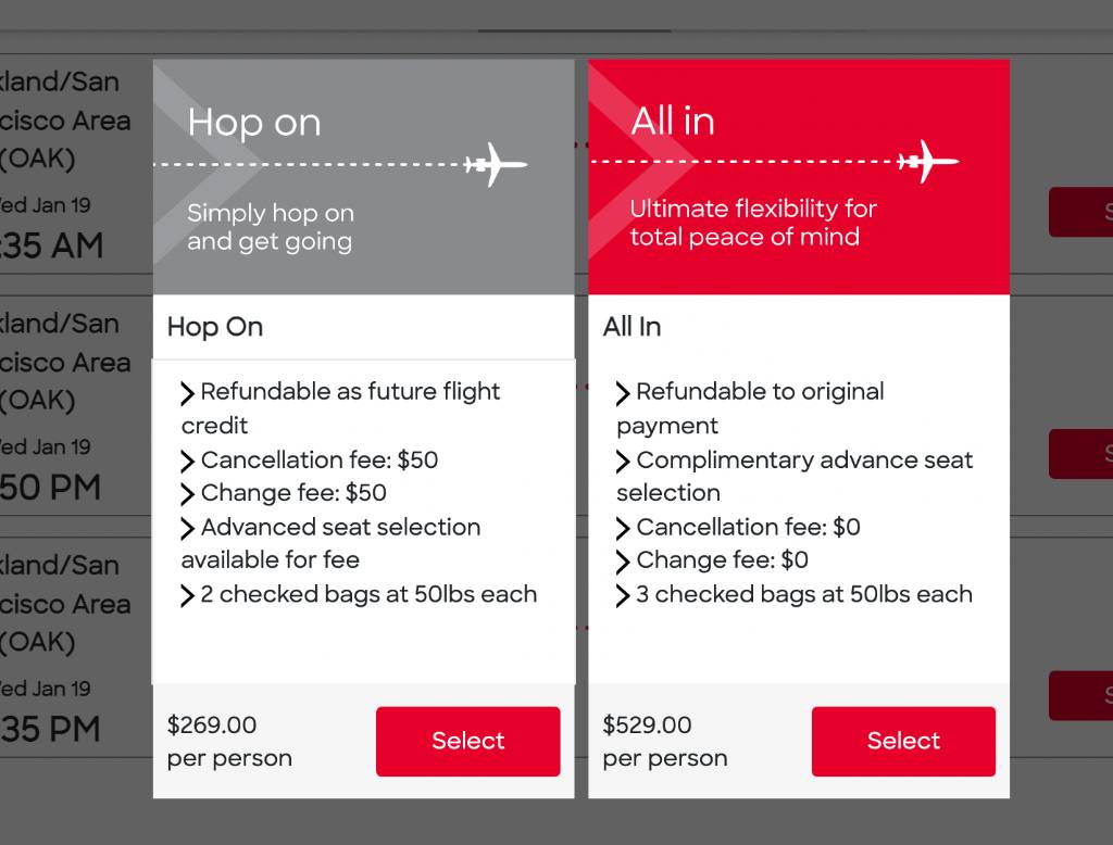 choosing fare class on jsx.