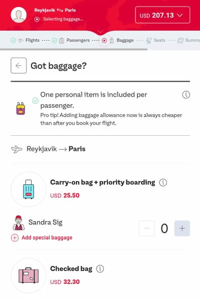 adding baggage on PLAY.