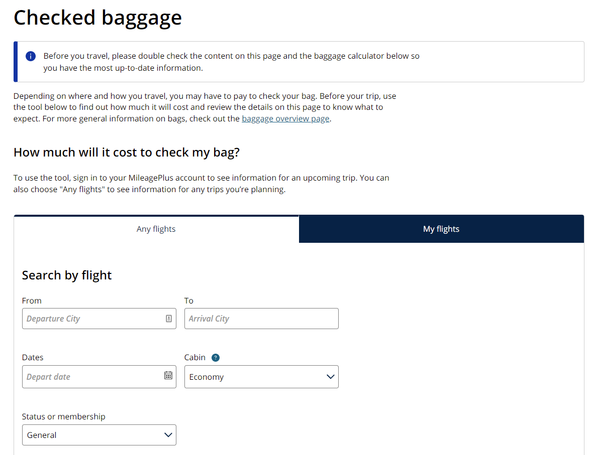 baggage allowance info on United business class.