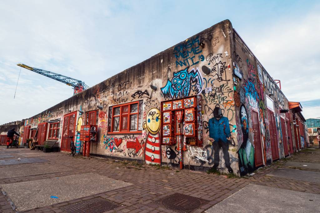 graffittied building in Amsterdam noord